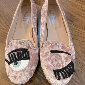 Light pink velvet winking eye Chiara Ferragni loafers size 38